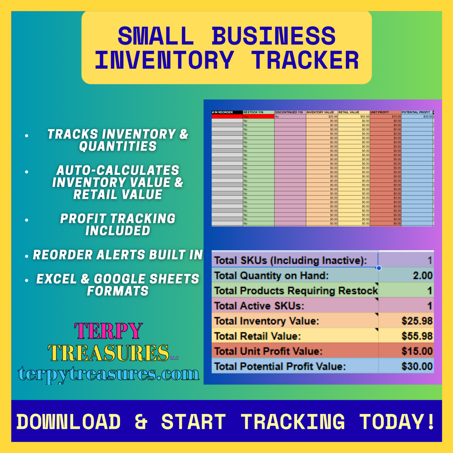Small Business Inventory Tracker Spreadsheet | Google Sheets & Excel Template | Inventory Management Tool