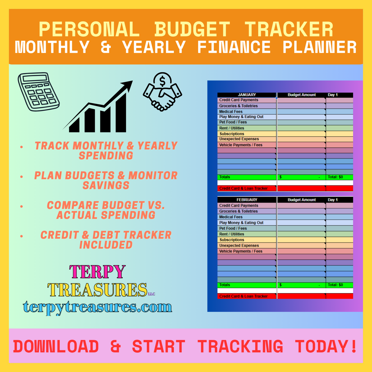 Personal Budget Tracker Spreadsheet | Monthly & Yearly Finance Planner | Excel + Google Sheets