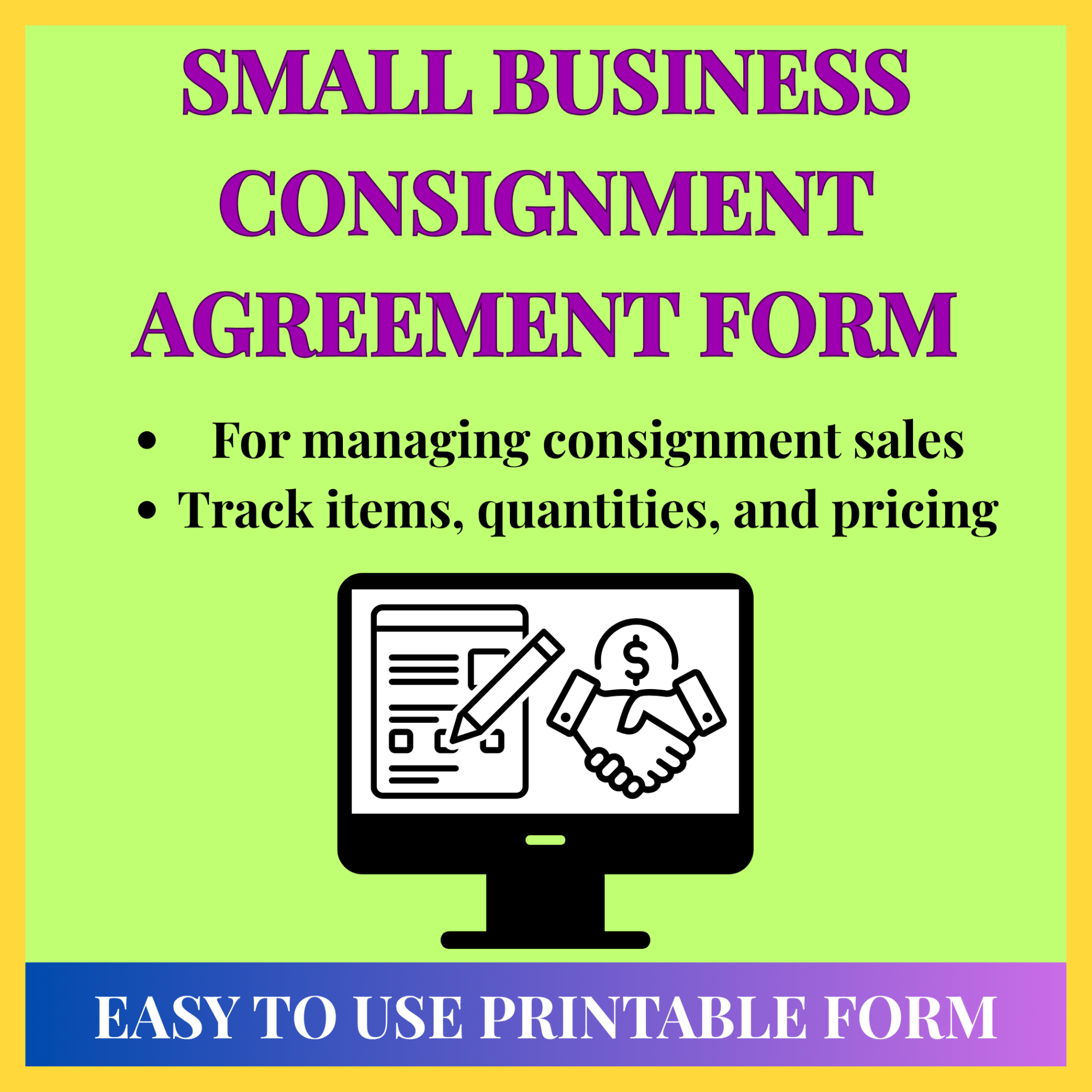 Small Business Consignment Agreement Form | Printable Google Docs + Wo ...